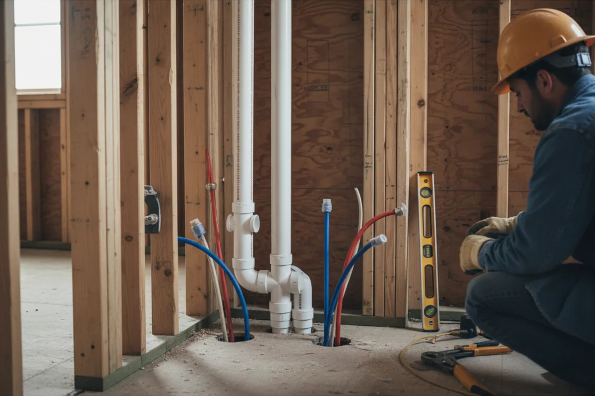 Drain and supply rough-in during Sump Pump Repair in Parma
